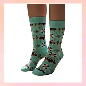 New Happy Socks Teal Multi Pattern Combed Cotton Women’s Socks 5.5-9.5